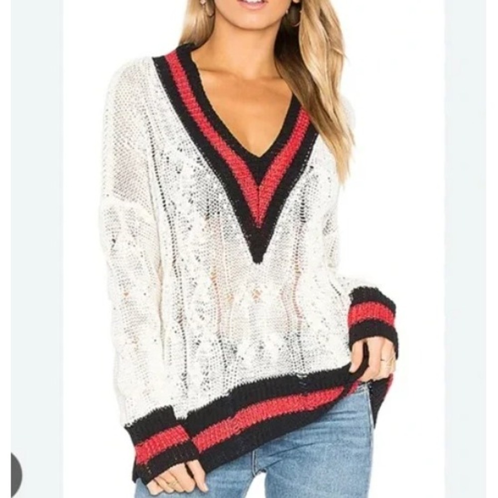 Rag & Bone Emma Cable Knit Sweater V-Neck Pullover Varsity